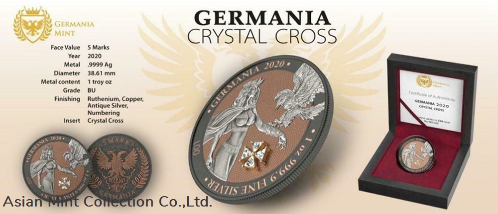 2020 Germania White Crystal Cross 1oz Silver BU Coin 5 coins ingots bullion 2020 germania white crystal cross 1oz silver bu coin