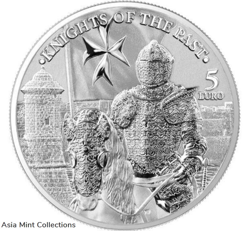 2023 - Malta Knights of the Past Silver 1 oz Silver 5 Euro Germania Mint with Original Packaging coins ingots bullion coin 2023 malta knights of the past silver 1 oz silver 5 euro germania mint with original packaging