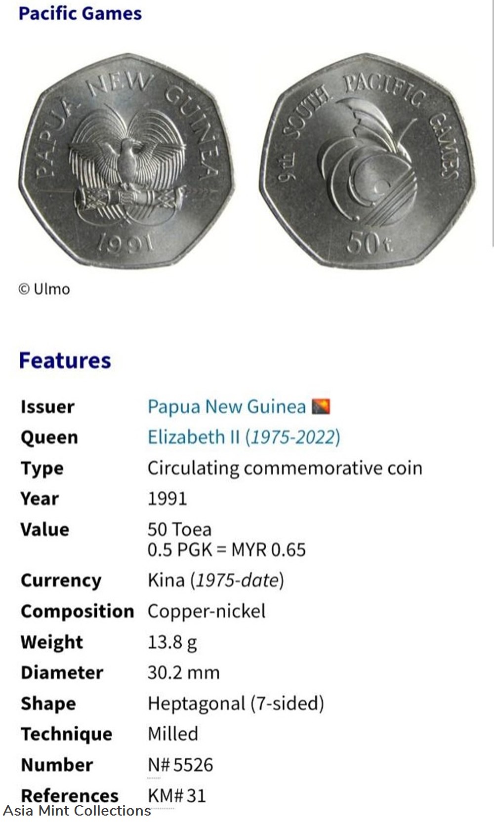 1991 Papua New Guinea 50 Toea - IX South Pacific Games 4 coins ingots bullion copper coin 1991 papua new guinea 50 toea ix south pacific games