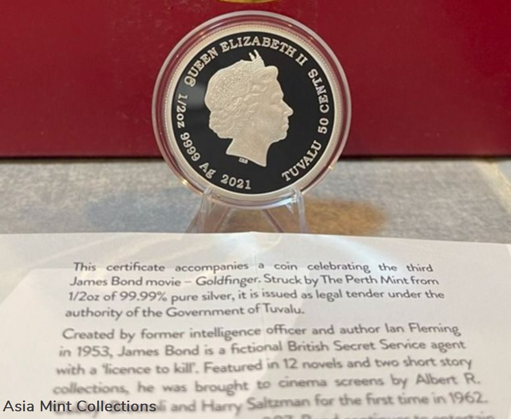 2022 Tuvalu-Perth Mint Minted $0.5 James Bond 007 "Gold Finger" 1/2oz Colorized Silver Proof Coin 5 coins ingots bullion 2022 tuvalu perth mint minted 0 5 james bond 007 gold finger 1 2oz colorized silver proof coin