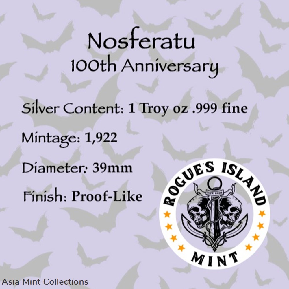 2022 Nosferatu 100th Anniversary Proof 1 oz Silver Round - 1,922 Mintage 5 coins ingots bullion coin 2022 nosferatu 100th anniversary proof 1 oz silver round 1 922 mintage
