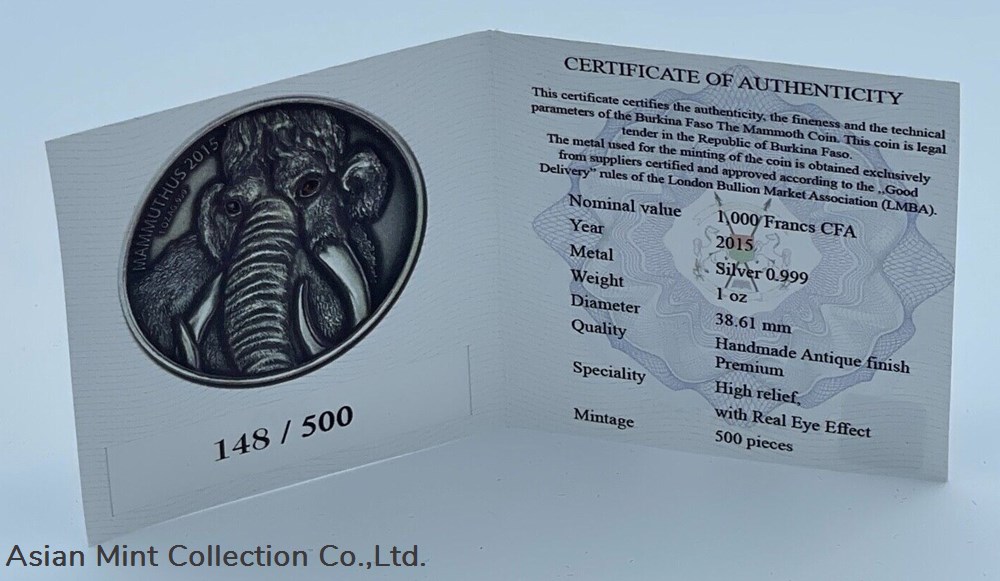 2015 - Woolly Mammoth Burkina Faso 1000 Francs 1 Oz Silver Coin w Real Eye Effect 4 coins 2015 woolly mammoth burkina faso 1000 francs 1 oz silver coin w real eye effect