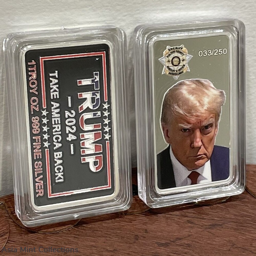 coins ingots bullion coin 2024 1 oz 999 silver bar trump mugshot logo ltd ed of 250 pcs hand painted