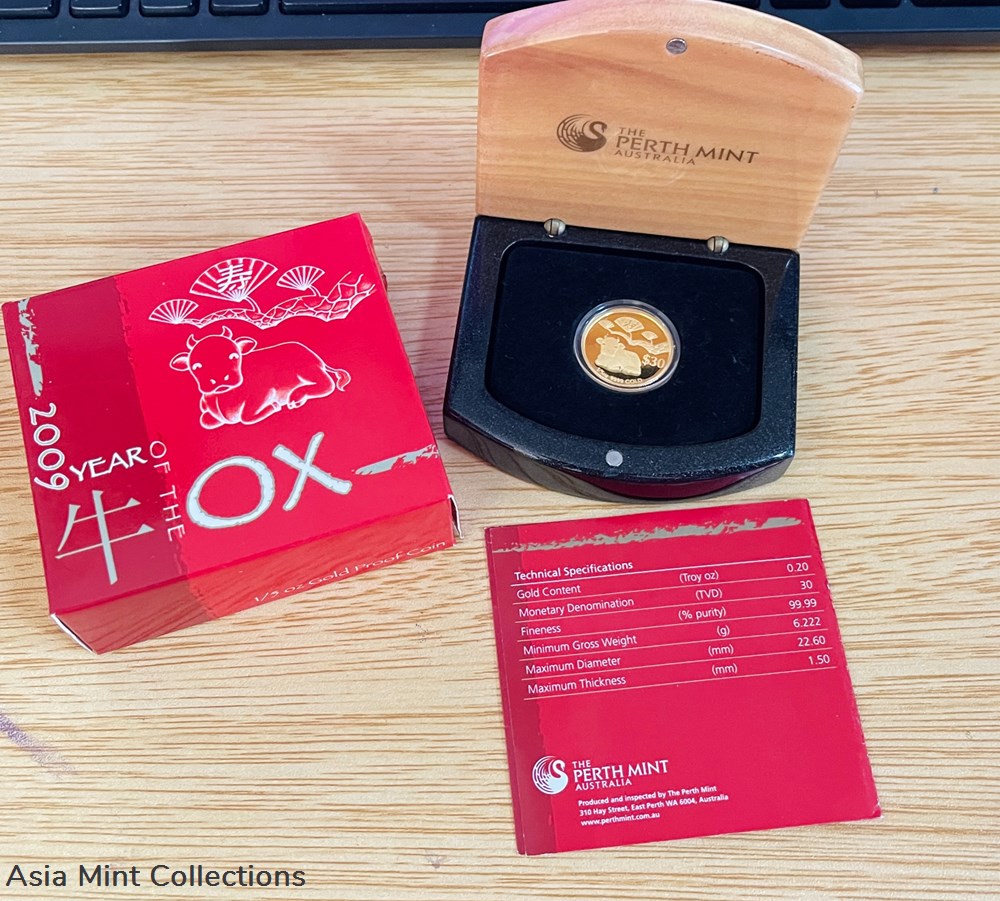 2009 Tuvalu - Perth Mint Minted $30 Year of OX Blessing 1/5oz(6.22Gram) Gold Proof Coin 3 coins ingots bullion 2009 tuvalu perth mint minted 30 year of ox blessing 1 5oz 6 22gram gold proof coin