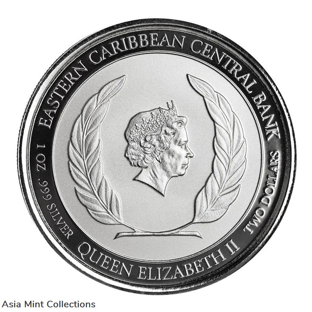 2022 - Antigua & Barbuda $2 EC8 Coat of Arms 1oz Silver Proof Like 2 coins ingots bullion coin 2022 antigua barbuda 2 ec8 coat of arms 1oz silver proof like