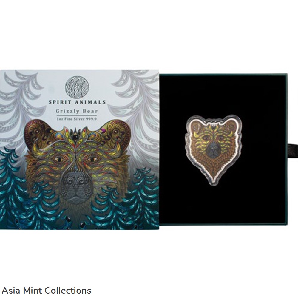 2021 - GRIZZLY BEAR SOLOMON ISLANDS $2 DOLLARS COLORIZED SILVER WORLD COIN 4 coins ingots bullion 2021 grizzly bear solomon islands 2 dollars colorized silver world coin