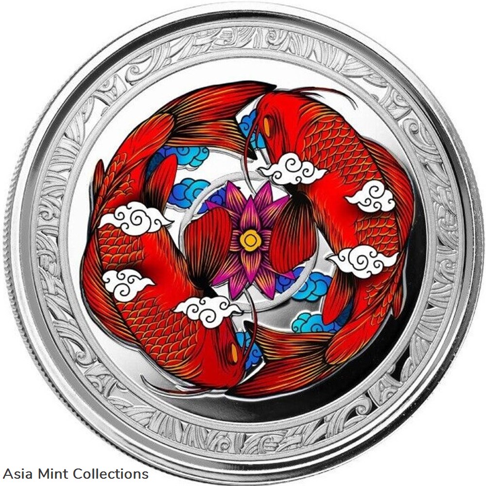 2023 - Koi Fish 1 Oz 999 Silver Color Fiji 1 Dollar Proof with Original Packaging 2 coins ingots bullion coin 2023 koi fish 1 oz 999 silver color fiji 1 dollar proof with original packaging