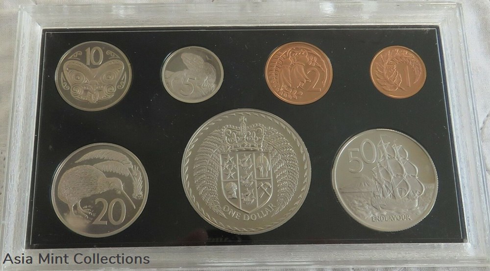1971 - New Zealand 7 coin proof year set coins world 1971 new zealand 7 coin proof year set