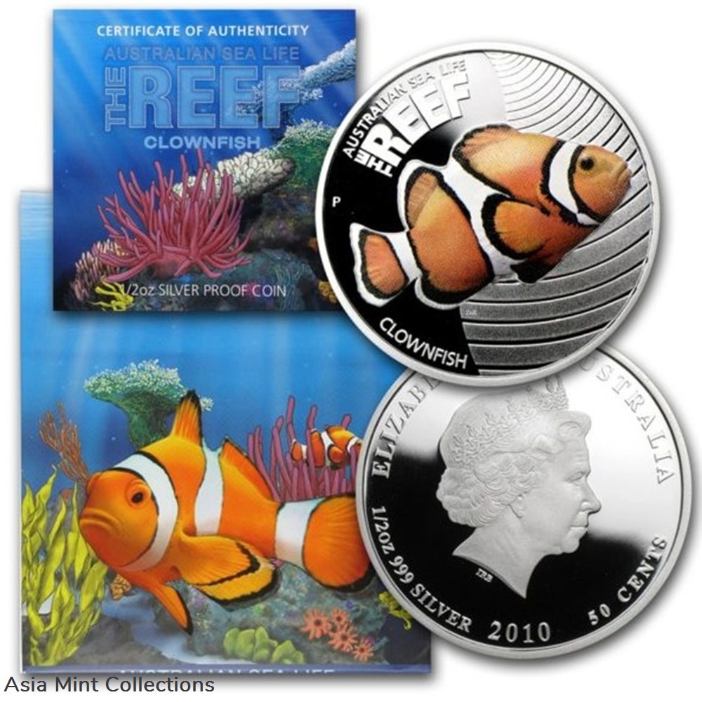 2010 - Australian Mint - Sea Life The Reef Clownfish 4 coins ingots bullion silver coin 2010 australian mint sea life the reef clownfish