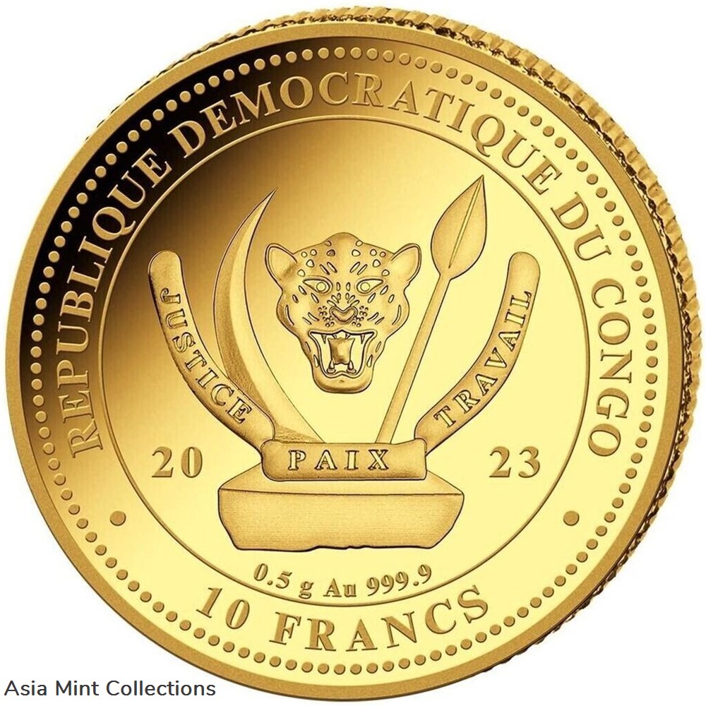 2023 - World's Wildlife (5.) Ray Gold Coin 0.5 Grams Congo 10 Francs PP / Proof 2 coins ingots bullion 2023 world s wildlife 5 ray gold coin 0 5 grams congo 10 francs pp proof