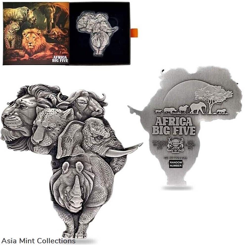 coins ingots bullion 2022 1 oz silver coin chad 5000 cfa francs big five africa shaped high relief