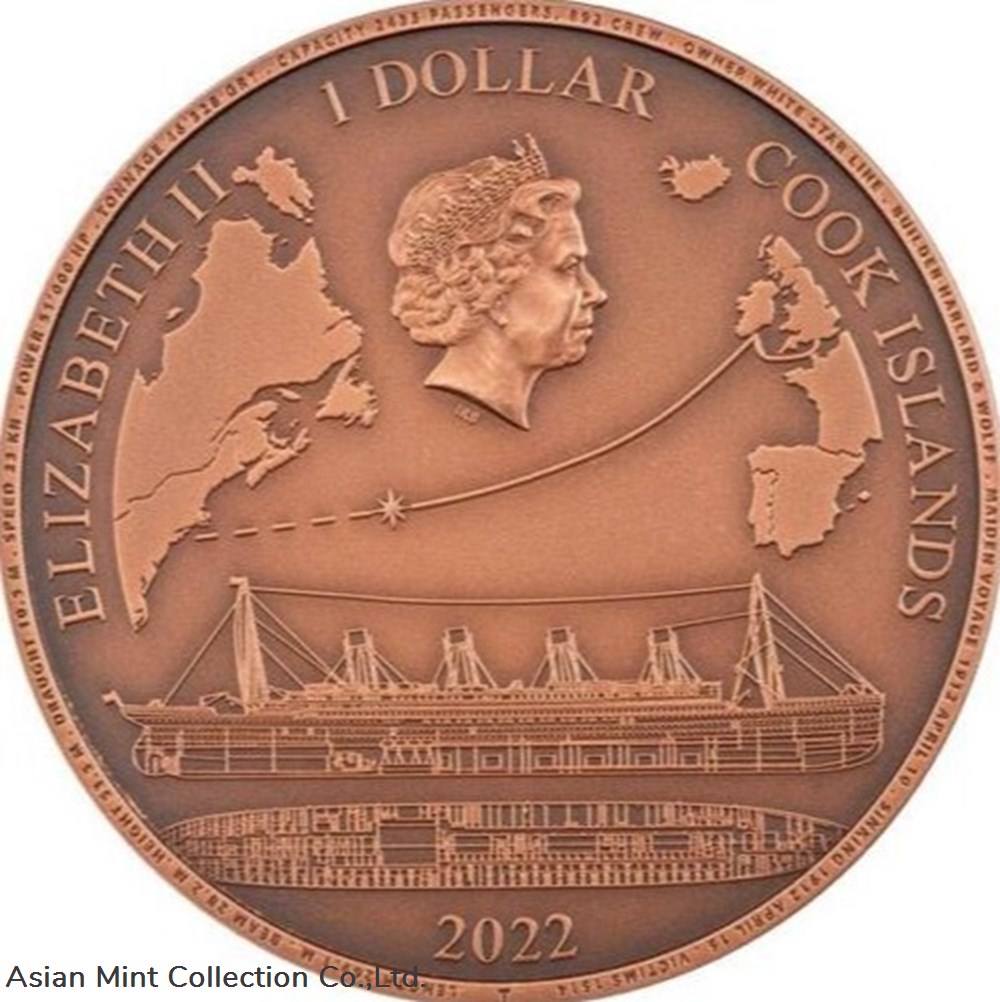 2022 - 50g Copper RMS Titanic Antique Finish $1 2 coins ingots bullion coin 2022 50g copper rms titanic antique finish 1