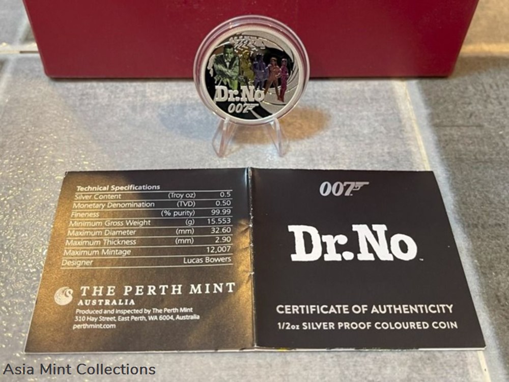 2021 Tuvalu-Perth Mint Minted $0.5 James Bond 007 "Dr.No" 1/2oz Colorized Silver Proof Coin 3 coins ingots bullion 2021 tuvalu perth mint minted 0 5 james bond 007 dr no 1 2oz colorized silver proof coin