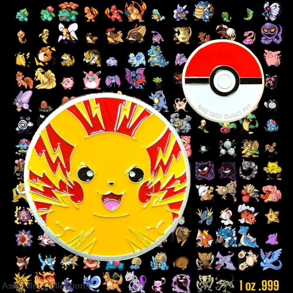 Pokemon Gotta Catch 'Em All PIKACHU Enameled 1 oz Silver Round Coin charizard 3 coins ingots bullion pokemon gotta catch em all pikachu enameled 1 oz silver round coin charizard
