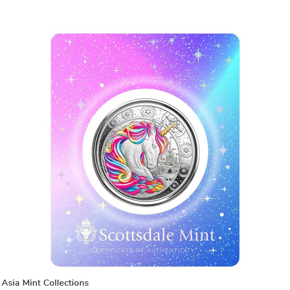 2023 - Ghana Unicorn ""Blossom"" 1oz Silver 999 Color with Certi Log Coincard 6 coins ingots bullion ingot 2023 ghana unicorn blossom 1oz silver 999 color with certi log coincard