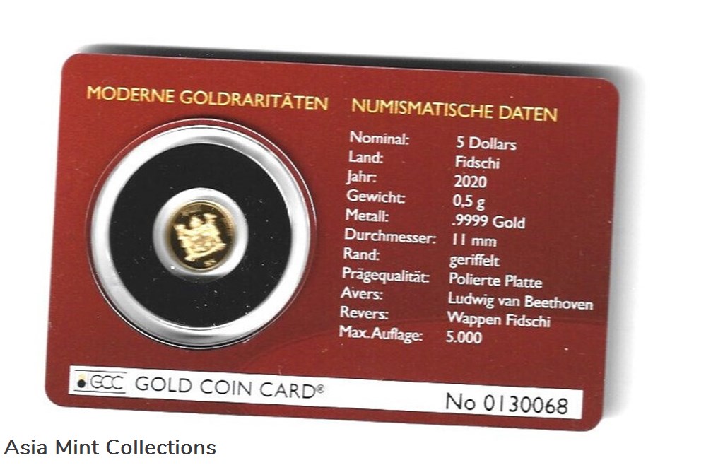 2020 Gold Coin Card - Fiji 5 Dollars Gold PP Ludwig van Beethoven coins ingots bullion 2020 gold coin card fiji 5 dollars gold pp ludwig van beethoven