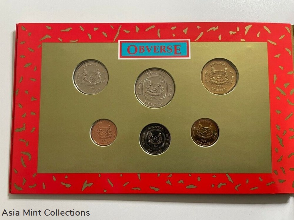 1994 Singapore uncirculated coin set.Hongbao pack 4 coins ingots bullion copper 1994 singapore uncirculated coin set hongbao pack