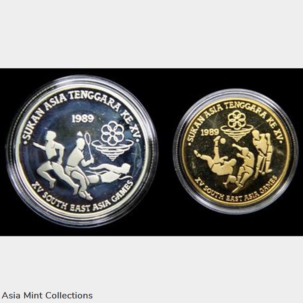 1989 - The XV Sea Games RM5, RM15 Proof coin set coins 1989 the xv sea games rm5 rm15 proof coin set