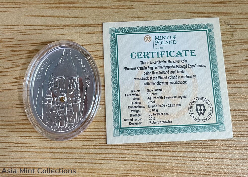 2012 - Niue Island 1$ Moscow Kremlin, Egg Imperial Faberg Silver Coin+ Swarovski 3 coins ingots bullion 2012 niue island 1 moscow kremlin egg imperial faberg silver coin swarovski