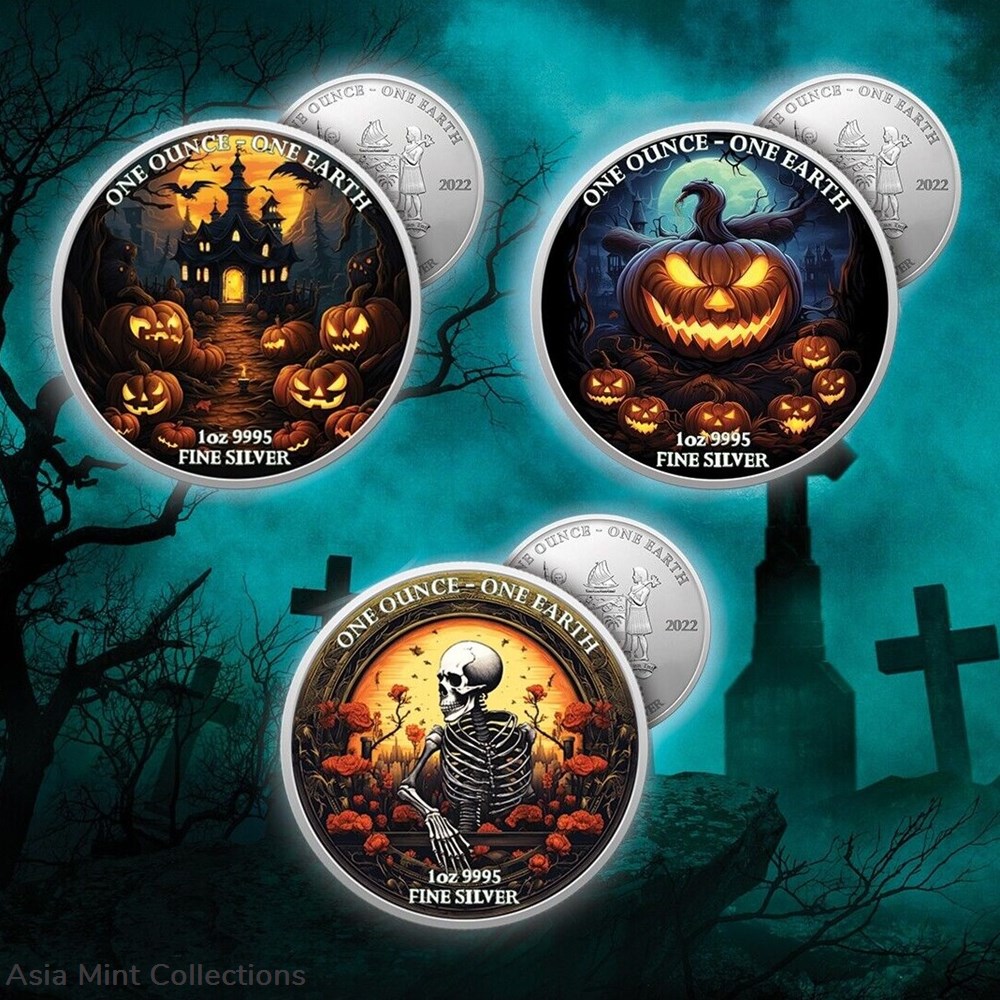 coins ingots bullion 2022 1 oz silver 1 fiji glow in the dark skeleton earth colored coin