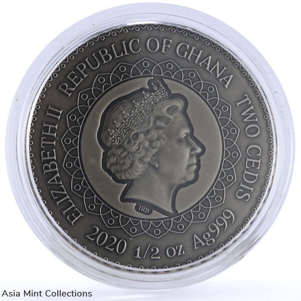 coins ingots bullion 2020 ghana 2 cedis mandala art animals octopus marine life fauna silver coin