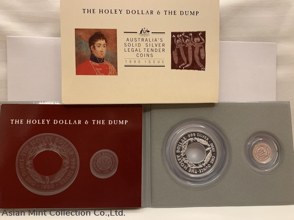 1990 - Holey Dollar & Dump Silver Proof Pair 1Dollar and 25Cent, silver proof coin. coins ingots bullion 1990 holey dollar dump silver proof pair 1dollar and 25cent silver proof coin