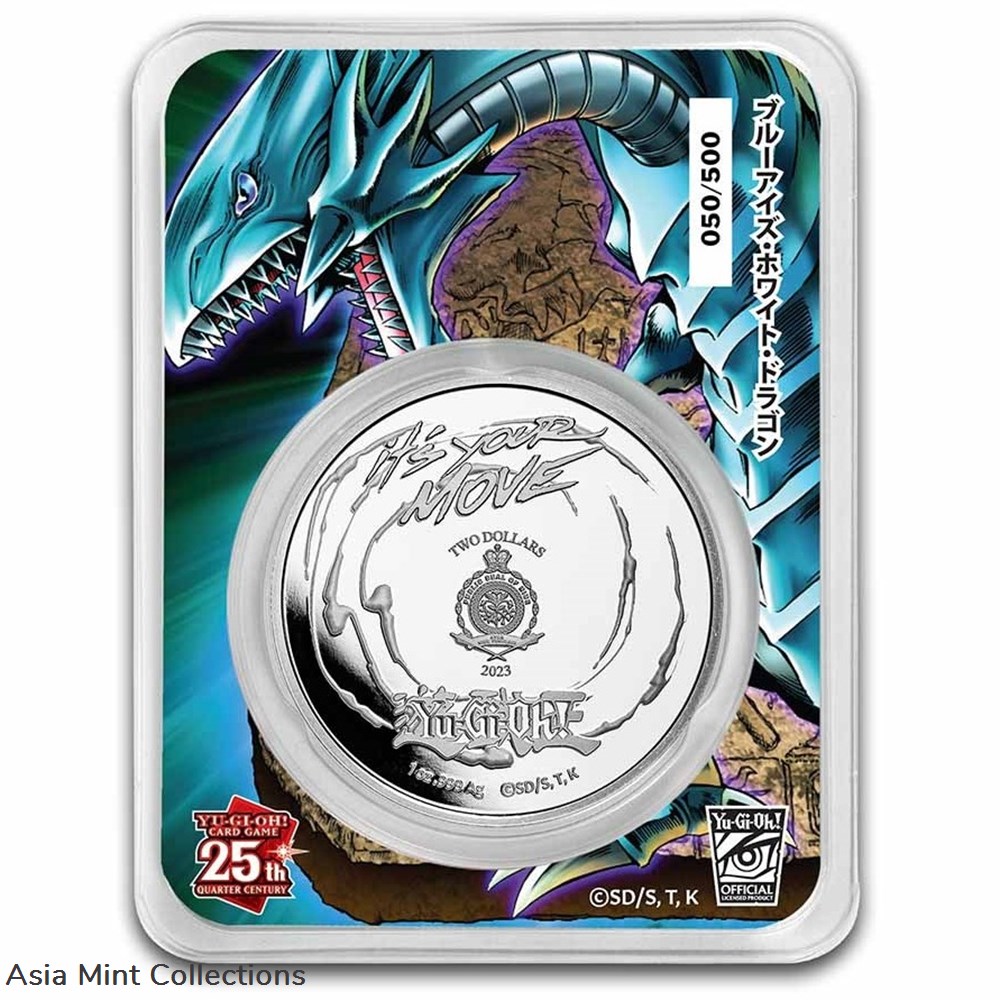 2023 - Yu-Gi-Oh! Blue-Eyes White Dragon 1oz 999 Silver Colored Niue ST/BU in TEP 2 coins ingots bullion coin 2023 yu gi oh blue eyes white dragon 1oz 999 silver colored niue st bu in tep