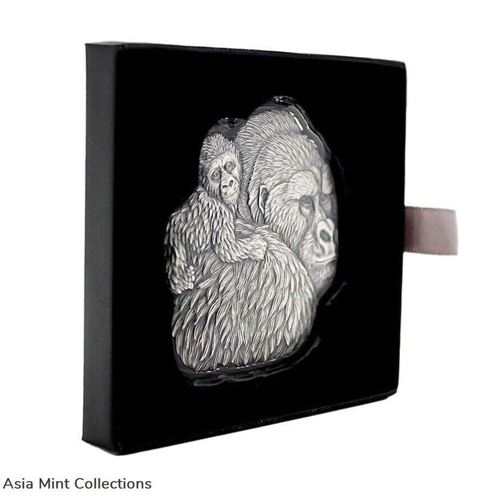 2023 - 1 Oz Silver Coin Chad 5000 CFA Gorilla & Child Shaped Antiqued High Relief 3 coins ingots bullion 2023 1 oz silver coin chad 5000 cfa gorilla child shaped antiqued high relief