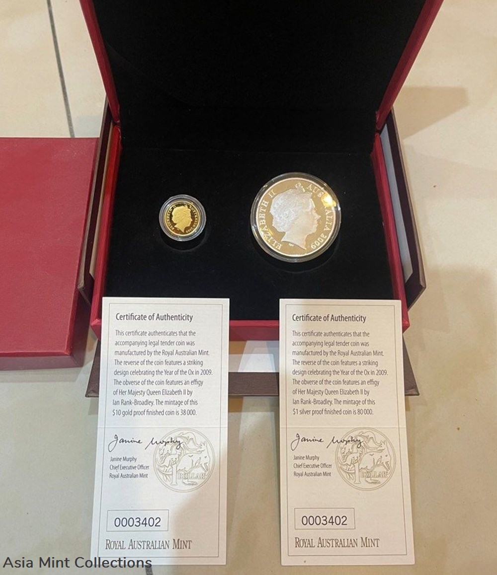 coins ingots bullion coin 2009 australia lunar year of ox commemorative gold and silver proof set