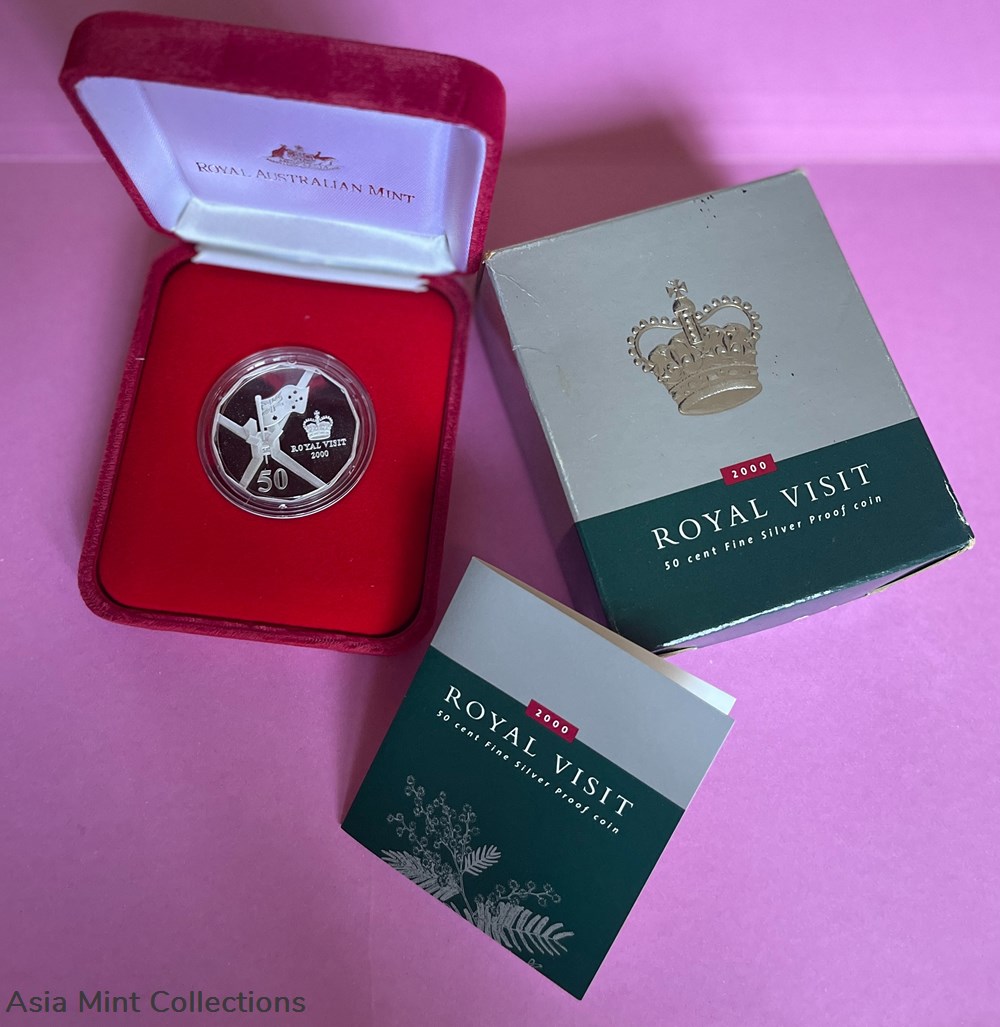 2000 - Royal Australian Mint Royal Visit 50 Cent Fine Silver Proof COA coins ingots bullion coin 2000 royal australian mint royal visit 50 cent fine silver proof coa