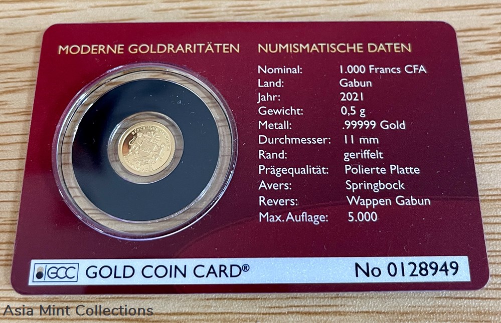 2021 - Gold Coin Card - Gabon 1000 Francs Gold PP 60 Years Springbock coins ingots bullion silver 2021 gold coin card gabon 1000 francs gold pp 60 years springbock