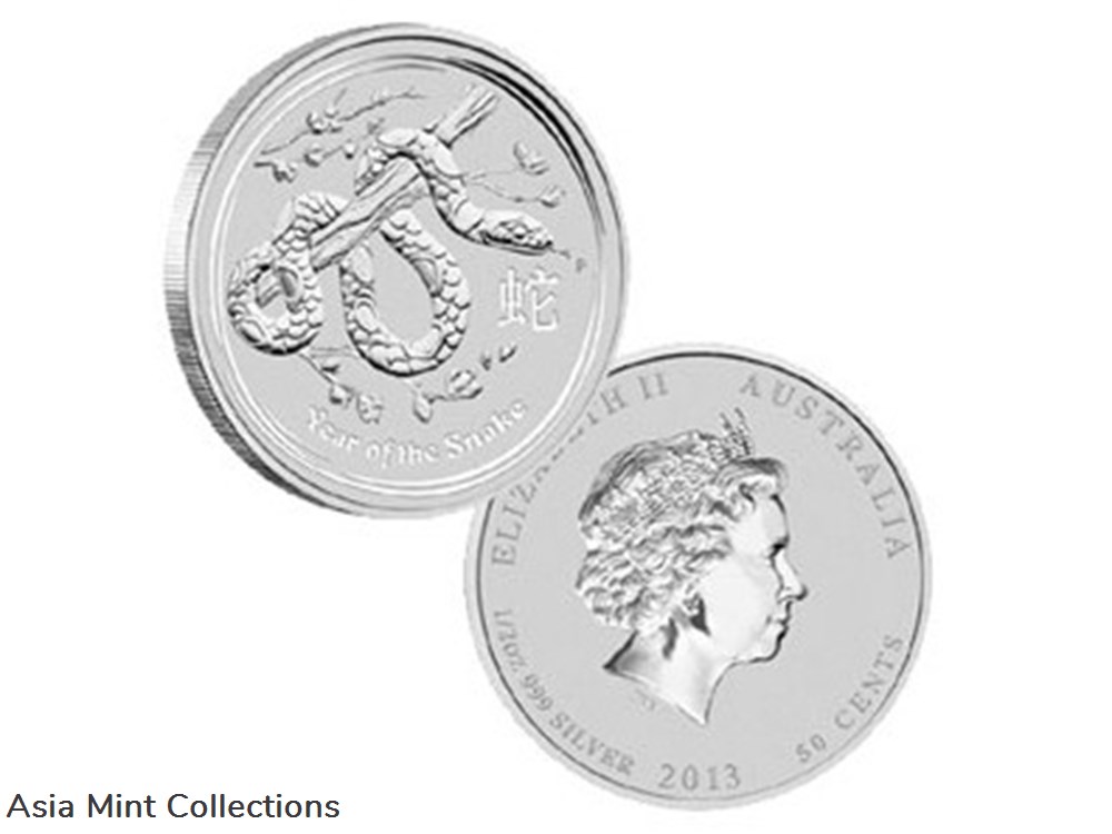 2013 1/2 oz Australian Lunar Series "Year of the Snake" Silver Bullion Coin 2 coins ingots 2013 1 2 oz australian lunar series year of the snake silver bullion coin