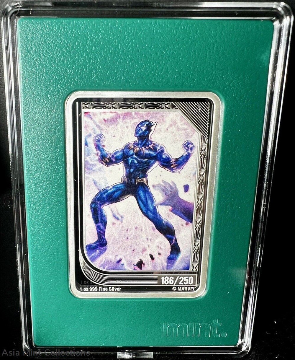 2023 - MARVEL mint Trading Coins BLACK PANTHER NZ Mint ONLY 186/250 Coins Limited Green 3 ingots bullion silver 2023 marvel mint trading coins black panther nz mint only 186 250 coins limited green
