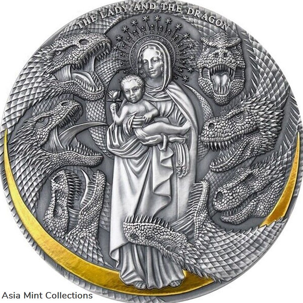 2021 - The Lady and the Dragon Apocalypse 3 oz Antique finish Silver Coin Cameroon coins ingots bullion 2021 the lady and the dragon apocalypse 3 oz antique finish silver coin cameroon