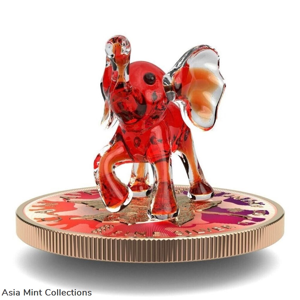 2022 - 1 Oz Silver Coin $5 Canada Maple Leaf Murano Glass Series - Red Elephant coins ingots bullion 2022 1 oz silver coin 5 canada maple leaf murano glass series red elephant