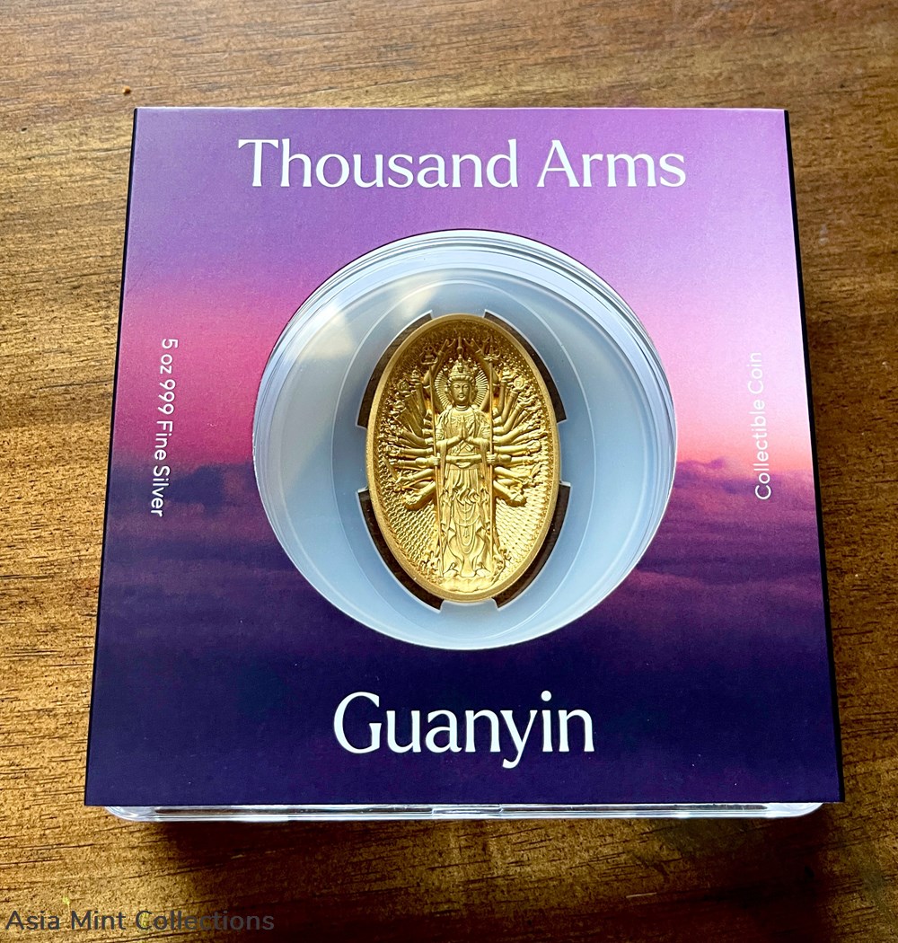 coins ingots bullion 2023 chad thousand arms guanyin 5oz silver gilded coin