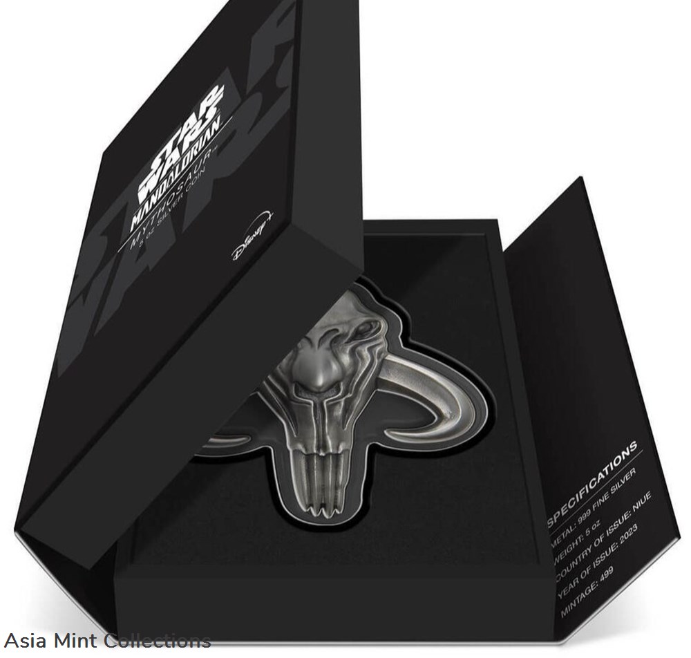 2023 Niue Star Wars Mandalorian Mythosaur 5oz Silver Antiqued Coin 5 coins ingots bullion 2023 niue star wars mandalorian mythosaur 5oz silver antiqued coin