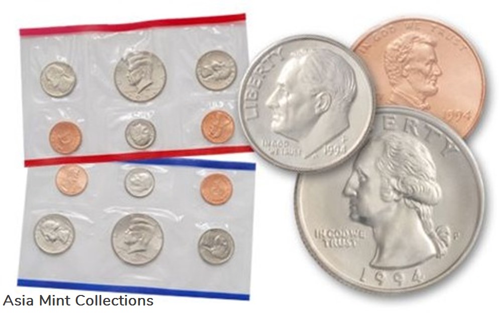1994 - U.S. Mint Uncirculated Coin Set with D and P Mint Marks 2 coins world united states 1994 u s mint uncirculated coin set with d and p mint marks