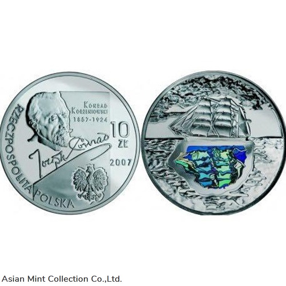2007 - Poland Mint -Konrad Korzeniowski 1857-1924 2 coins ingots bullion silver coin 2007 poland mint konrad korzeniowski 1857 1924