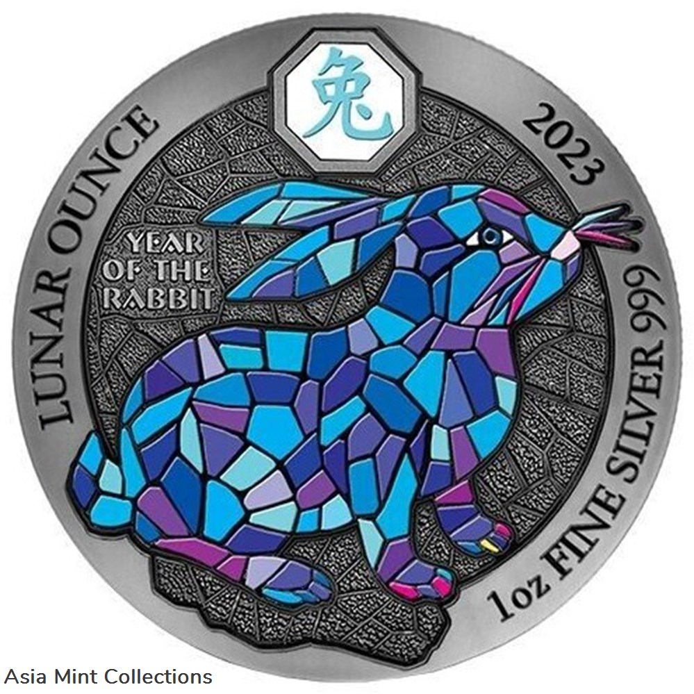 2023 1 Oz Silver 50 Francs Rwanda AZURE YEAR OF THE RABBIT Coin. coins ingots bullion 2023 1 oz silver 50 francs rwanda azure year of the rabbit coin