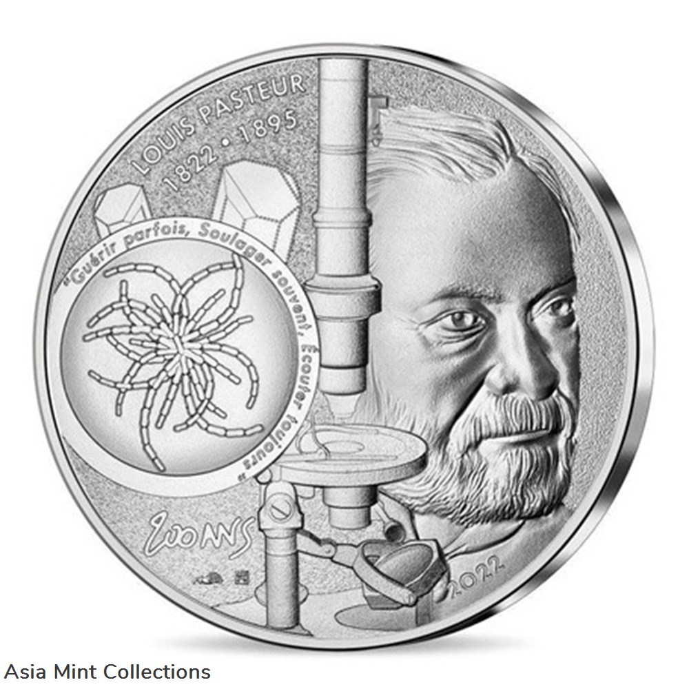 2022 - 10 euro France silver – Louis Pasteur coins ingots bullion coin 2022 10 euro france silver louis pasteur