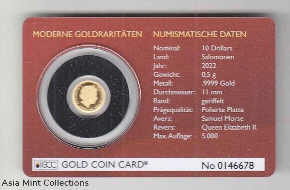 2022 - Gold Coin Card - Solomon Islands $10 Gold PP Samuel Morse coins ingots bullion 2022 gold coin card solomon islands 10 gold pp samuel morse