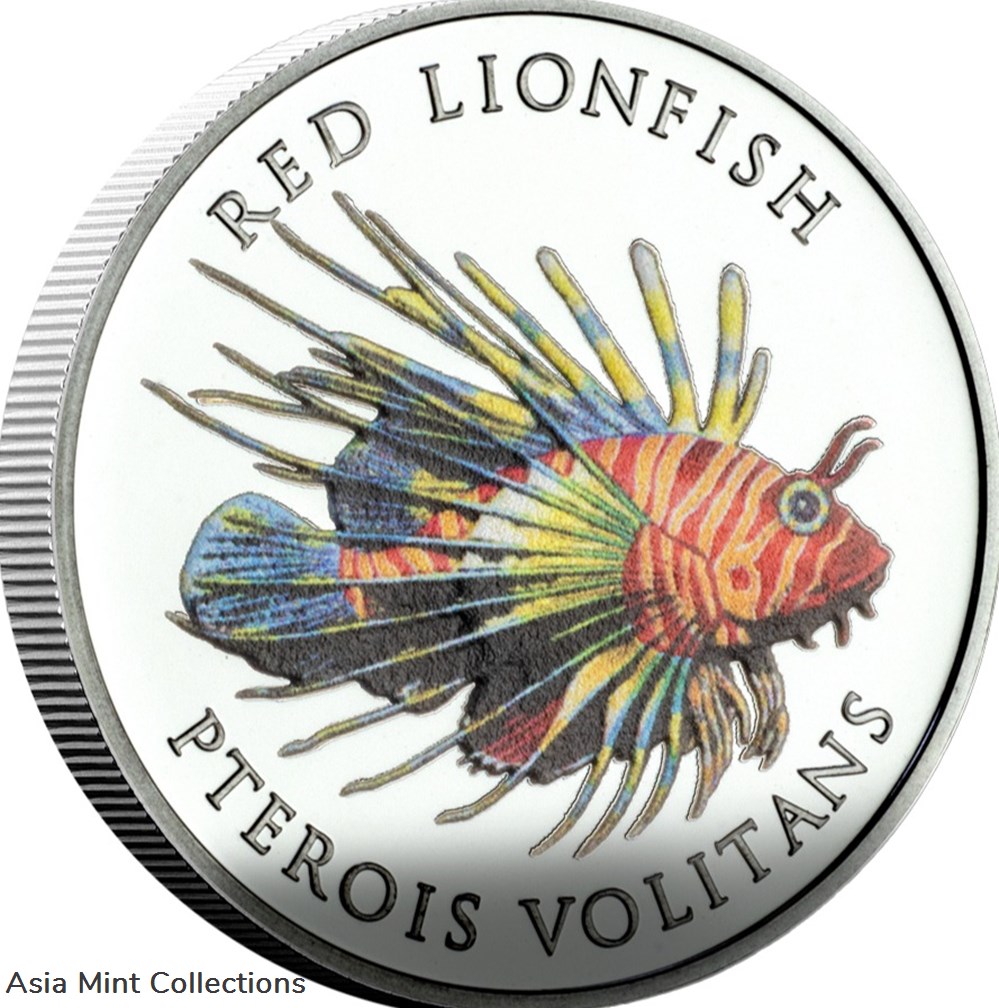2023 - Red Lion Fish 1oz Silver Color $1 Pitcairn Islands PP / Proof with Original Packaging coins ingots bullion coin 2023 red lion fish 1oz silver color 1 pitcairn islands pp proof with original packaging