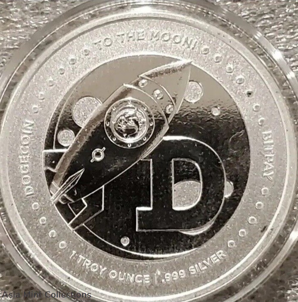 DOGE To The Moon Dogecoin 1 Troy Oz .999 Fine Silver Round Coin - in capsule coins ingots bullion doge to the moon dogecoin 1 troy oz 999 fine silver round coin in capsule
