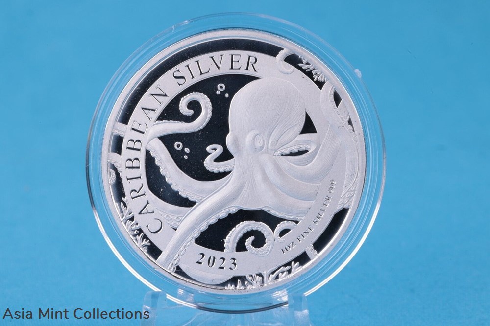2023 - Caribbean Octopus Barbados 1 oz 999 Silver 1 Dollar ST/BU 5 coins ingots bullion coin 2023 caribbean octopus barbados 1 oz 999 silver 1 dollar st bu