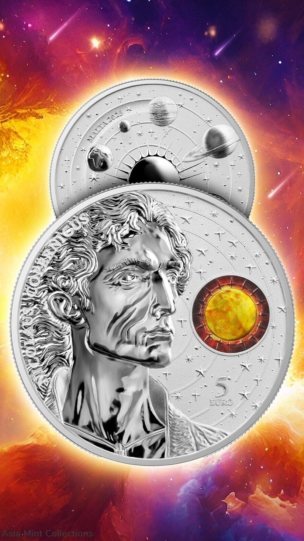2023 - Malta Copernicus 1 oz Silver 999.9 5 Euro Color in Original Folder BU 3 coins ingots bullion coin 2023 malta copernicus 1 oz silver 999 9 5 euro color in original folder bu