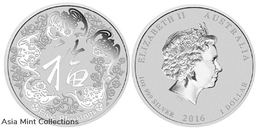 2016 P. Australia Five Blessings 1oz Silver Coin w/ box & COA coins ingots bullion 2016 p australia five blessings 1oz silver coin w box coa