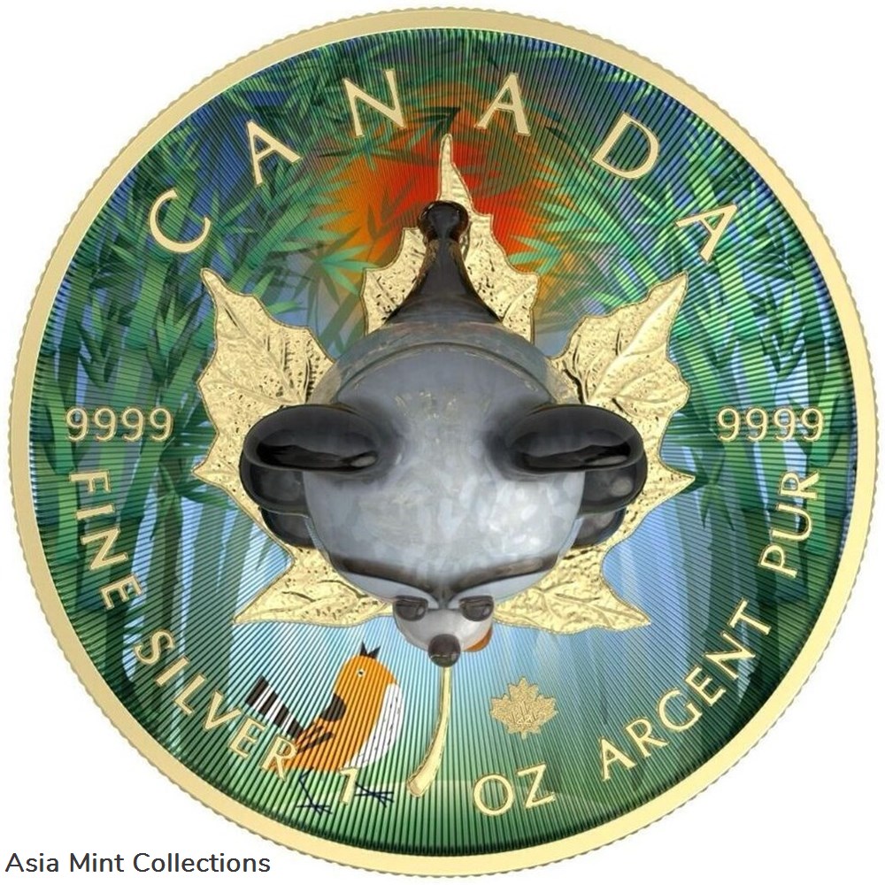 2022 - 1 Oz Silver Coin $5 Canada Maple Leaf Murano Glass Series - Panda Bear 3 coins ingots bullion 2022 1 oz silver coin 5 canada maple leaf murano glass series panda bear