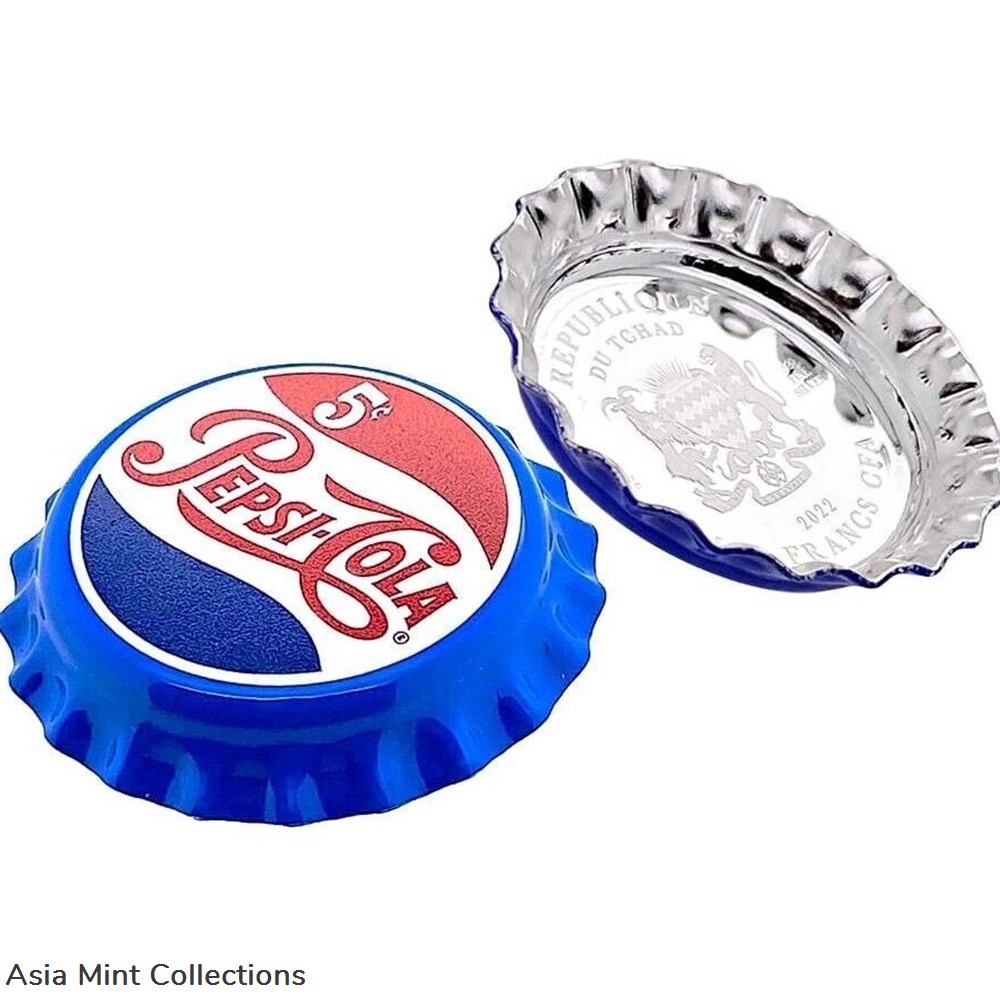 2022 ~ 6 Gram .999 FINE SILVER - PEPSI COLA BOTTLE CAP -COLLECTABLE COIN 5 caps 2022 6 gram 999 fine silver pepsi cola bottle cap collectable coin