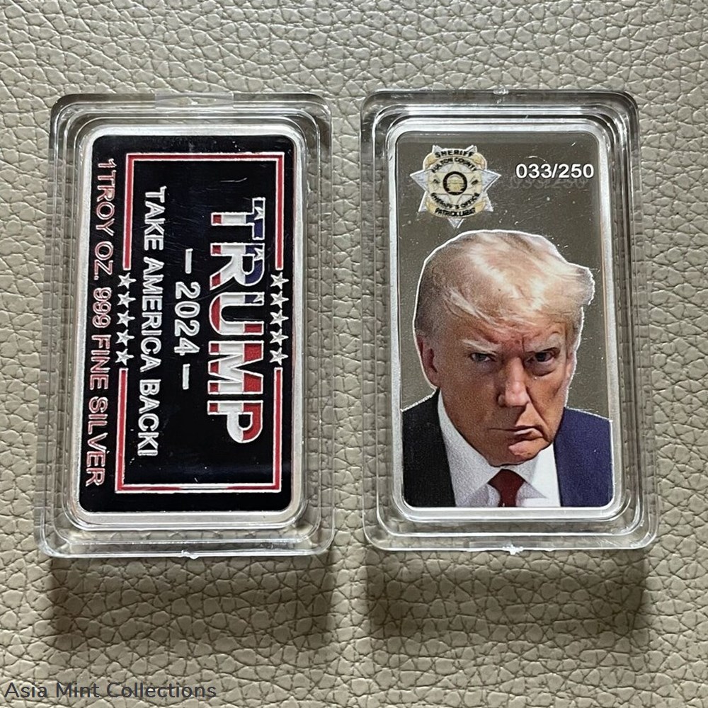 coins ingots bullion coin 2024 1 oz 999 silver bar trump mugshot logo ltd ed of 250 pcs hand painted